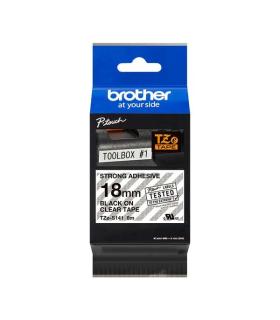 Brother TZeS141 Cinta Laminada Super Adhesiva Original de Etiquetas - Texto negro sobre fondo transparente - Ancho 18mm x 8 metr