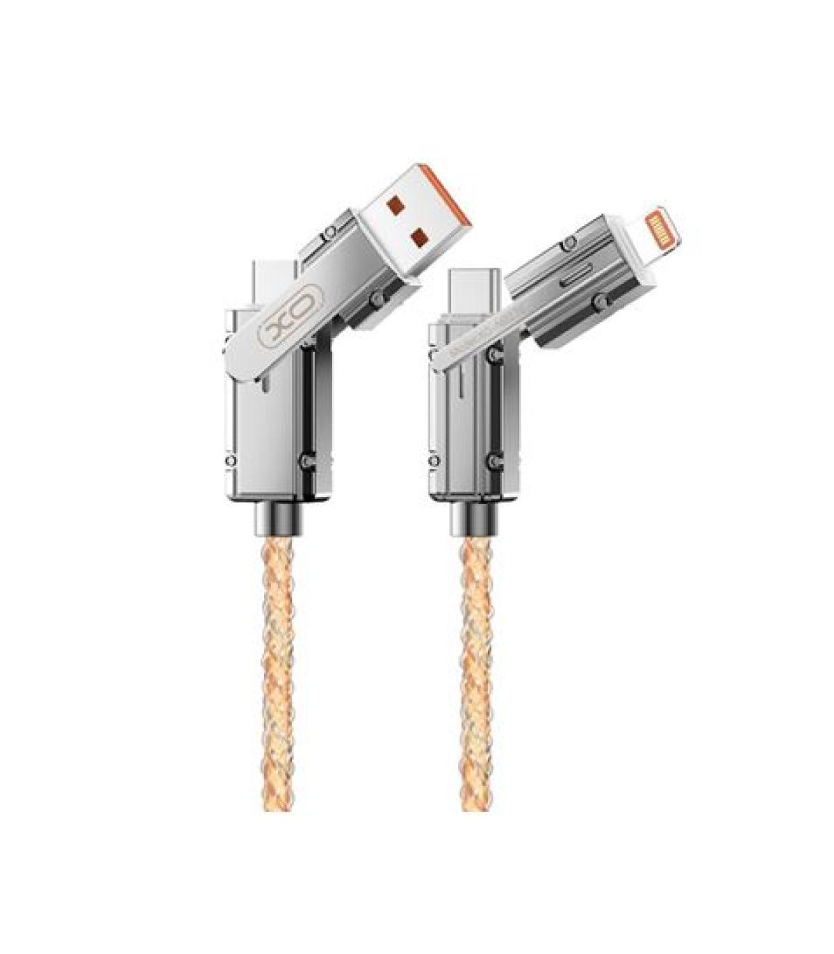 XO NB276 Cable USB 4 en 1 Multifuncion - 60W - 1 Metro - RGB - Color Plata