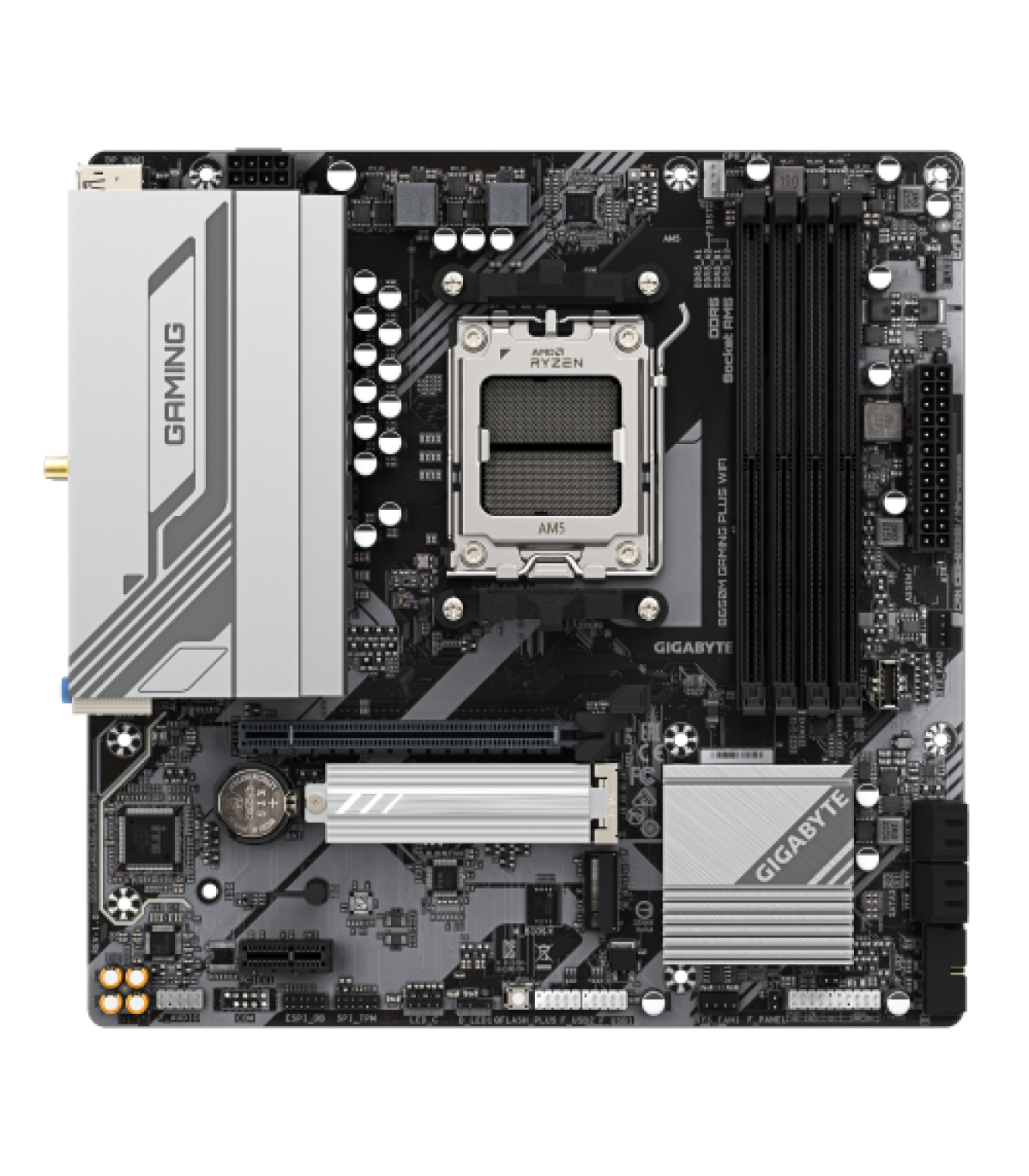 GIGABYTE B650M GAMING PLUS WIFI Placa base - Procesadores AMD Ryzen 9000, VRM de 5+2+2 fases, hasta 8000 MHz DDR5, 2xPCIe 4.0 M.