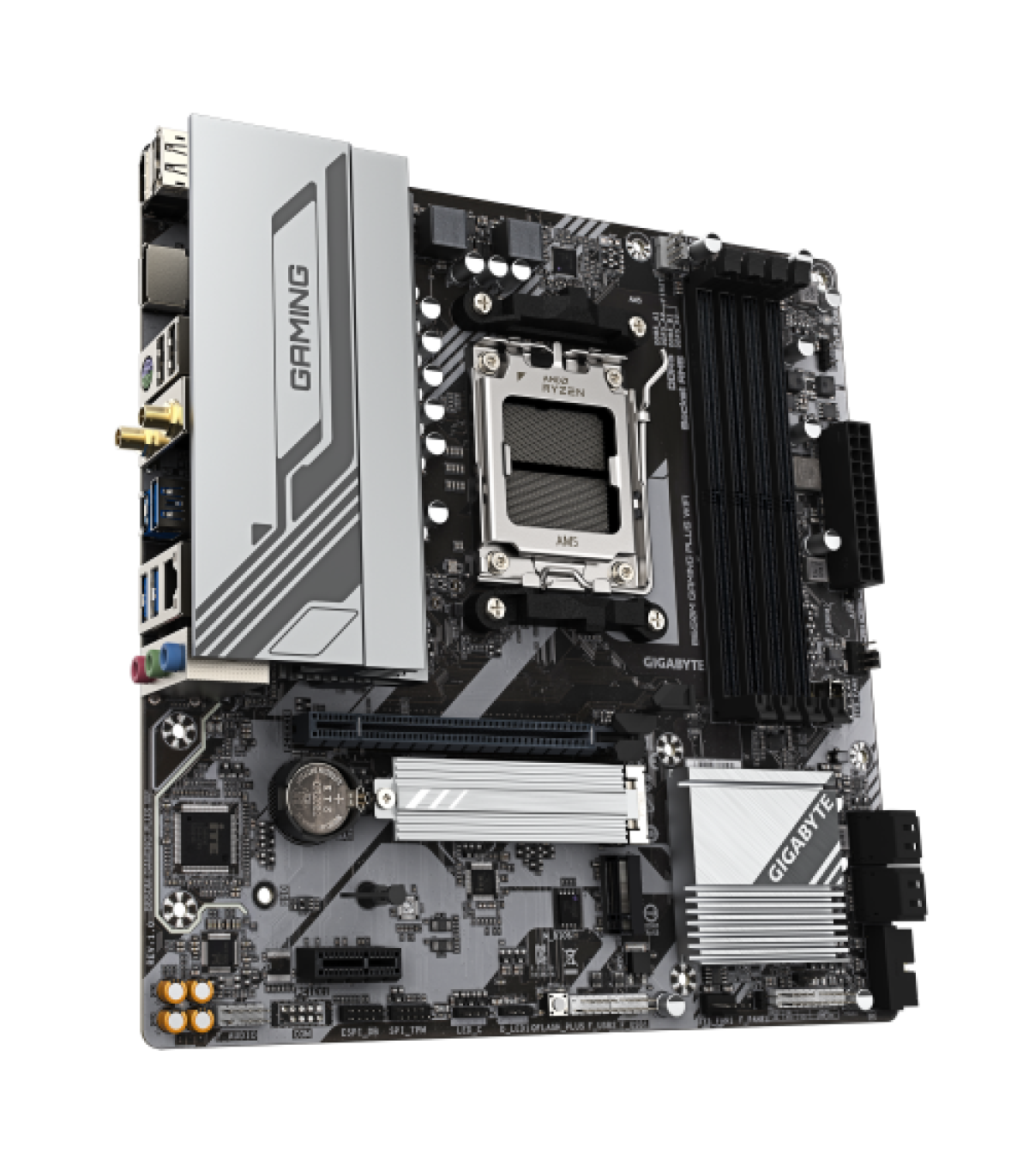 GIGABYTE B650M GAMING PLUS WIFI Placa base - Procesadores AMD Ryzen 9000, VRM de 5+2+2 fases, hasta 8000 MHz DDR5, 2xPCIe 4.0 M.