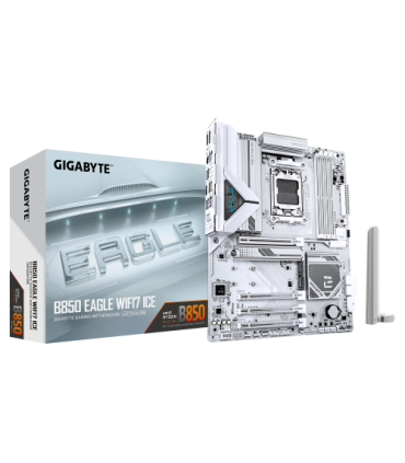 GIGABYTE B850 EAGLE WIFI7 ICE Placa base - Procesadores AMD Ryzen serie 9000, VRM digital de 8+2+2 fases, hasta 8200 MHz DDR5 (O
