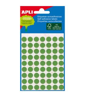 Apli Minibolsa de 288 Etiquetas Redondas Ø 8mm - 3 Hojas por 96 Etiquetas - Adhesivo Permanente - Color Verde