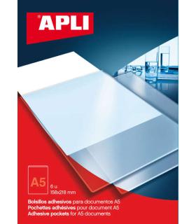 Apli Bolsillos Adhesivos A5 - Bolsillo Adicional para Documentos e Imagenes - 6 Unidades por Bolsa