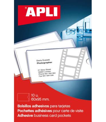 Apli Bolsillos Adhesivos Porta Tarjetas - 95 x 60mm - Ideal para Presentaciones Impresas, Dosieres, Catalogos, Libros, Planos..