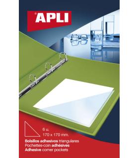 Apli Bolsillos Adhesivos Triangulares - Tamaño 170 x 170mm - Ideal para Incorporar a Carpesanos, Carpetas, Libros, Etc - 6 Bolsi