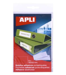 Apli Bolsillos Adhesivos para Etiquetas - 55 x 102mm - Cambia la Informacion de la Etiqueta Segun tus Necesidades - Contiene 6..
