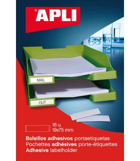 Apli Bolsillos Adhesivos para Etiquetas - Tamaño 19 x 75mm - Cambia la Informacion de la Etiqueta Segun tus Necesidades - 16 Bol