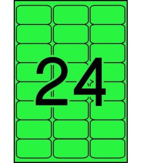 Apli Pack de 480 Etiquetas 64x33.9mm - 20 Hojas por 24 Etiquetas - Adhesivo Permanente - Cantos Romos - Color Verde Fluor