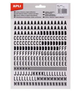 Apli Letras de Palo Mayusculas Adhesivas - Altura 10mm - Color Negro - Pack de 2 Hojas con 486 Letras Pack de 5