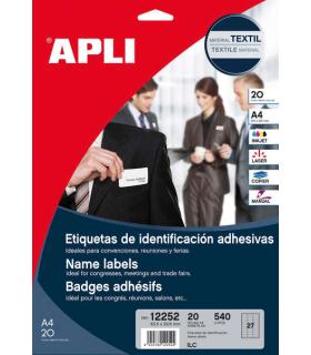 Apli Etiquetas Textiles de Identificacion Adhesivas con Cantos Romos - Tamaño 63.5 x 29.6mm - Adhesivo Removible - Pack de 20 Ho