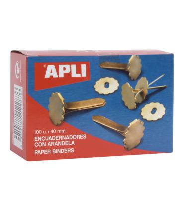 Apli Encuadernadores Metalicos con Arandela - 40mm - Caja de 100 - Aptos para Todo Tipo de Documentos - Incluyen Arandela..