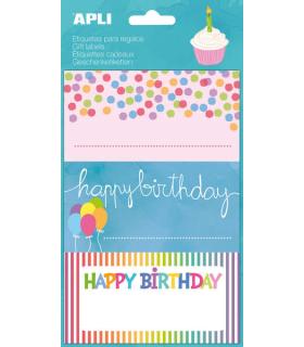Apli Etiquetas Adhesivas Color Birthday - Tamaño 76x39mm - 9 Etiquetas de Alta Calidad - Adhesivo Permanente - Ideal para Regalo