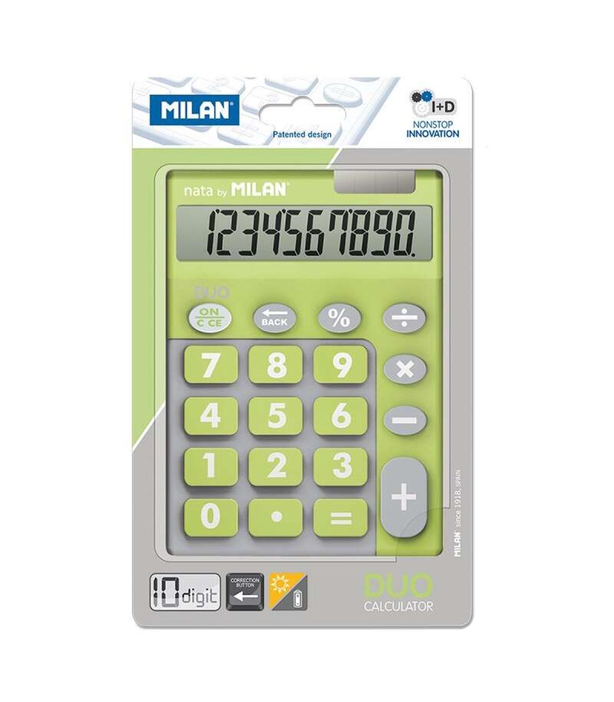 Milan Calculadora 10 Digitos Duo - Calculadora de Sobremesa - Teclas Grandes - Tecla Rectificacion Entrada de Datos - Color Verd