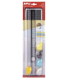 Apli Cizalla de Corte - Regla de 35cm - Tabla de Corte de 10x38cm - 5 Cizallas con Agarre Ergonomico y Diferentes Tipos de Corte