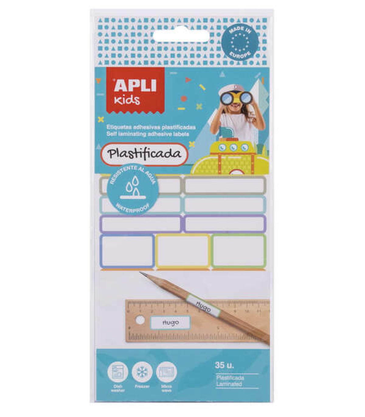 Apli Kids Pack de 35 Etiquetas Plastificadas Surtidas - Tres Tamaños: 46.5x10mm (14), 30.5x19mm (3), 30.6x11mm (18) - Alta Calid