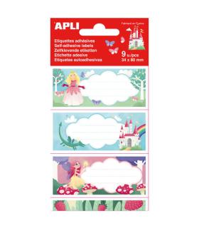 Apli Etiquetas Adhesivas Escolares Princesas - Tamaño 81x36mm - 9 Etiquetas en 3 Hojas - Adhesivo Permanente de Alta Calidad ..