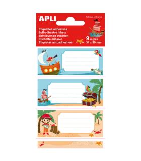 Apli Etiquetas Adhesivas Escolares Piratas - Tamaño 81x36mm - 9 Etiquetas de Adhesivo Permanente de Alta Calidad - Diseño Pirata