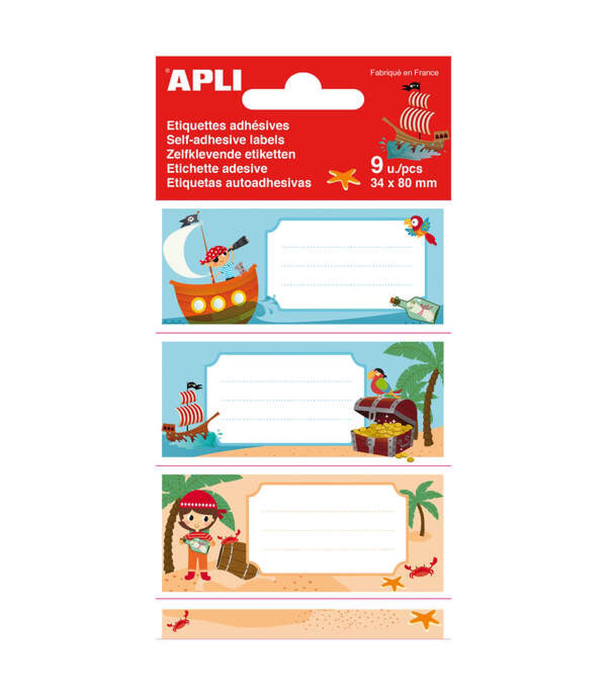 Apli Etiquetas Adhesivas Escolares Piratas - Tamaño 81x36mm - 9 Etiquetas de Adhesivo Permanente de Alta Calidad - Diseño Pirata