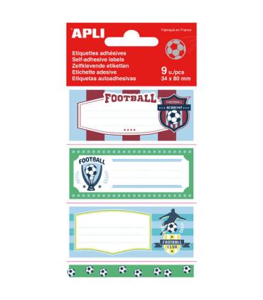 Apli Etiquetas Adhesivas Escolares Futbol - Tamaño 81x36mm - 9 Etiquetas por Bolsa - Adhesivo Permanente de Alta Calidad - Diseñ