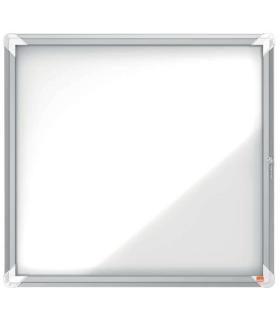 Nobo Vitrina para 6 Hojas A4 - Superficie Blanca Magnetica - Puerta de Cristal de Seguridad - Marco de Aluminio - Color Blanco