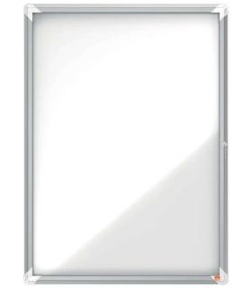 Nobo Vitrina para 9 Hojas A4 con Superficie Blanca Magnetica - 1000x752x37mm - Puerta de Cristal de Seguridad - Marco de Alumini