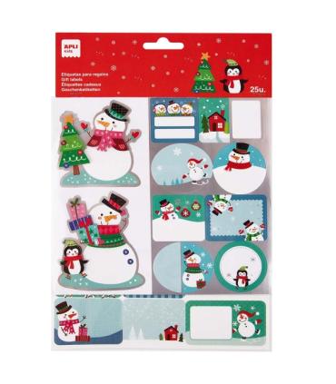 Apli Pack de 50 Etiquetas Adhesivas Navideñas para Regalos - Tamaños y Diseños Surtidos - Espacio para Escribir