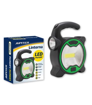Jupiter Linterna COB+1 LED - Foco Bombilla 160lm, Foco LED 60lm - Funciona con 3 Pilas AA (No Incluidas) - Color Negro/Verde