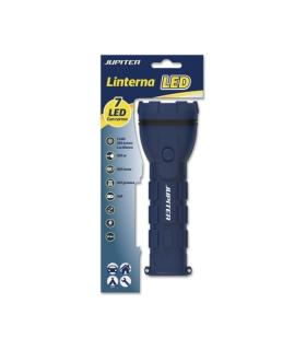 Jupiter Linterna de Luz Blanca 7 LED 100lm - Cuerpo de Goma - Resistencia IP44 - Funciona con 2 Pilas D R20 (No Incluidas) - Col