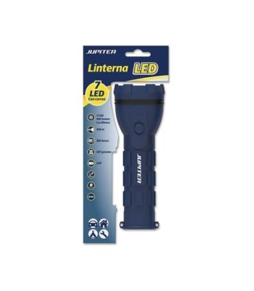 Jupiter Linterna de Luz Blanca 7 LED 100lm - Cuerpo de Goma - Resistencia IP44 - Funciona con 2 Pilas D R20 (No Incluidas) - Col