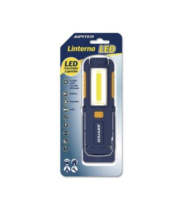 Jupiter Linterna de Trabajo LED+COB 250lm - Con Iman y Gancho - Resistencia IP44 - Funciona con 4 Pilas AA (No Incluidas) - Colo