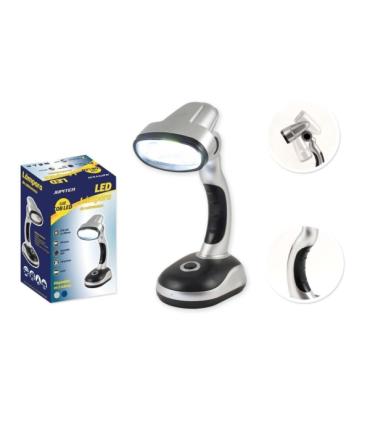 Jupiter Lampara de Sobremesa COB-LED 40lm - Tambien se puede Usar como Linterna - Funciona con 3 Pilas AA - Color Plata/Negro