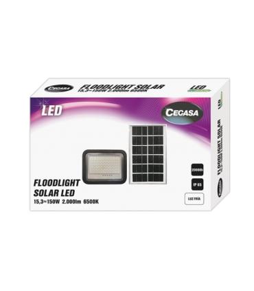 Cegasa Floodlight Foco Solar LED 2000lm 6500K - Panel Solar Integrado 5V-15W - Autonomia hasta 12h - Resistencia IP65