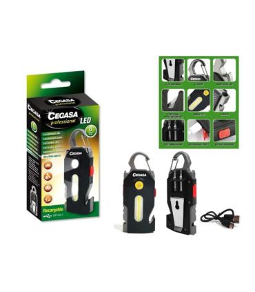 Cegasa Profesional Linterna Supervivencia COB+1 LED hasta 400lm - Autonomia hasta 1.5h - Bateria 300mAh USB-C - Color Negro