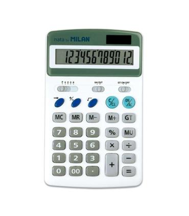 Milan Calculadora 12 Digitos - 3 Teclas de Memoria - Raiz Cuadrada y Calculo de Margenes - Apagado Automatico - Color Blanco