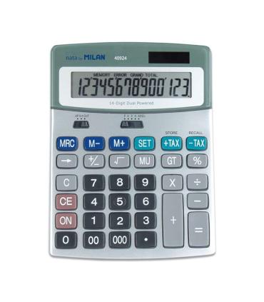 Milan Calculadoras de 14 Digitos - 3 Teclas de Memoria - Funcion Impuestos - Calculo de Margenes - Color Gris