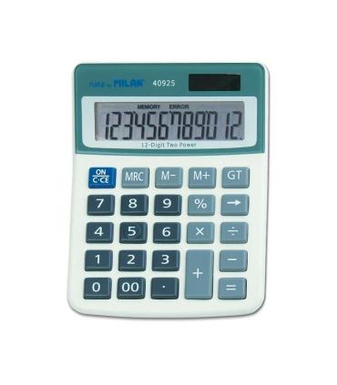 Milan Calculadora de Sobremesa 12 Digitos - 3 Teclas de Memoria - Apagado Automatico - Color Blanco/Azul