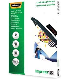 Fellowes Pack de 100 Fundas de Plastificar de 100 Micras - Tamaño A3 - Acabado en Brillo - Flechas Indicadoras