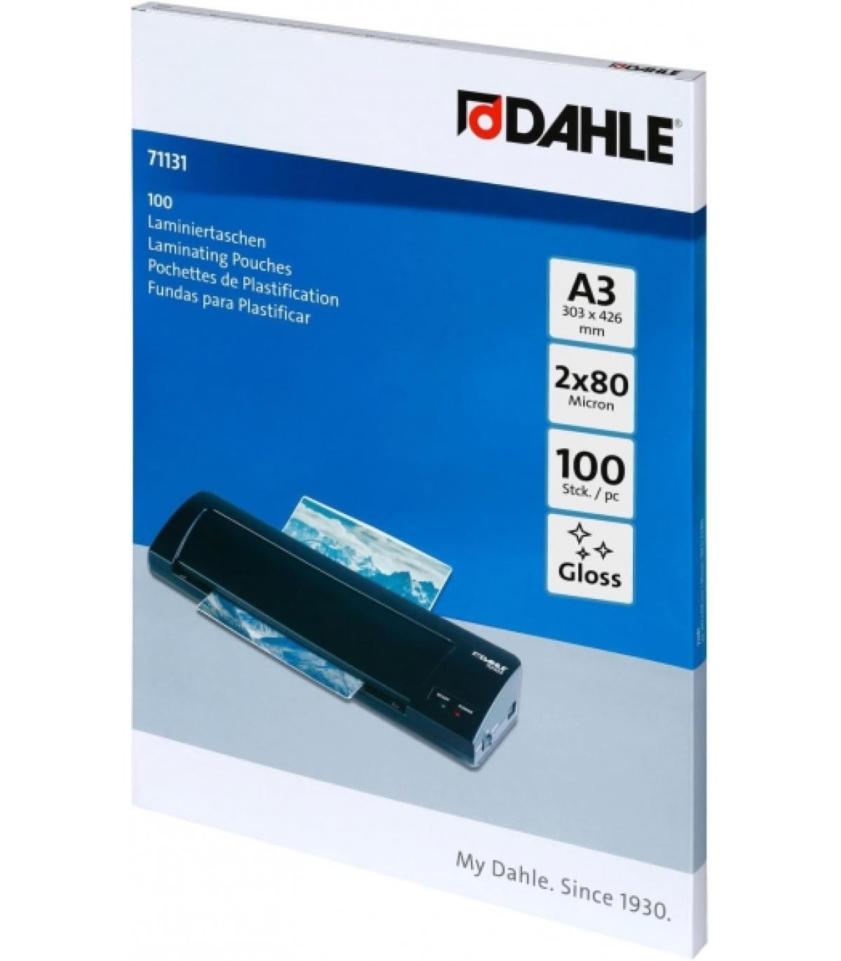 Dahle Pack de 100 Fundas para Plastificar Brillo A3 - 80 Micras - Alta Calidad - Transparente