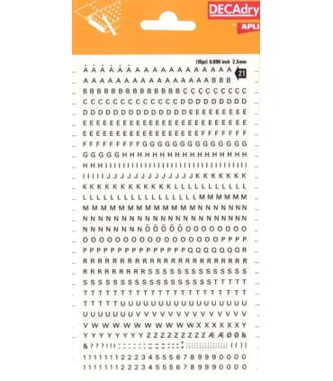 Apli Letras y Numeros Transferibles - 2.5mm - 731 Caracteres - Facil Aplicacion y Gran Adherencia - Negros