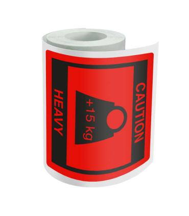 Dohe Rollo de 500 Etiquetas Adhesivas Caution - Heavy - 80x80mm - para Expedicion de Paquetes Pack de 10