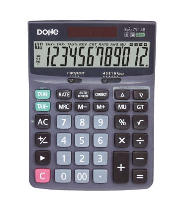 Dohe Calculadora Electronica de Sobremesa - Pantalla LCD de 12 Digitos - Alimentacion Solar y a Pilas - Teclas de Gran Tamaño