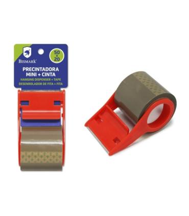 Bismark Mini Precintadora de Mano para Rollos de hasta 20m de Largo - Incluye Precinto de 20m - Cuchilla de Acero - Color Rojo