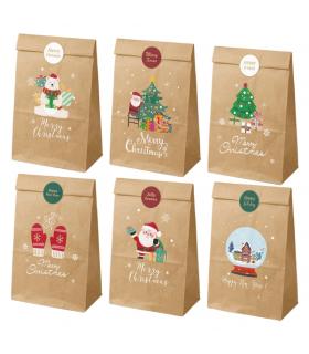 Dohe Navidad Pack de 12 Bolsas de Papel Kraft 22x12x8cm - 2 Bolsas por Modelo - Alta Resistencia