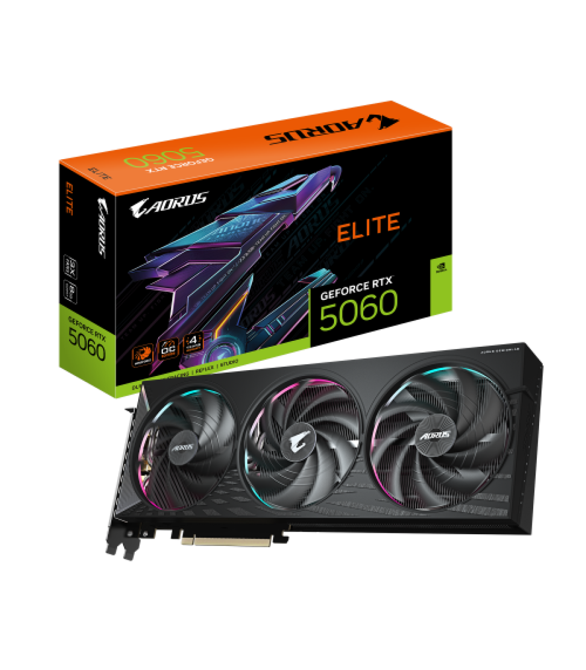 GIGABYTE AORUS GeForce RTX 5060 ELITE 8G Tarjeta Gráfica - 8GB GDDR7, 128bit, PCI-E 5.0, 2722 MHz Frecuencia del núcleo, 3 x Dis
