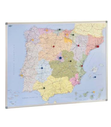 MAPA DE ESPAÑA Y PORTUGAL MAGNETICO 103X129 CM. MARCO ALUMINIO FAIBO 153T