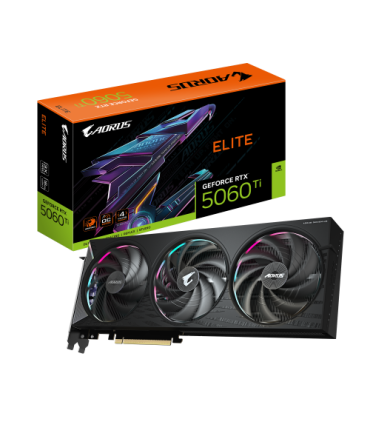 GIGABYTE AORUS GeForce RTX 5060 Ti ELITE 16G Tarjeta Gráfica – 16 GB GDDR7, 128 bits, PCI-E 5.0, 2722 MHz Frecuencia del núcleo.