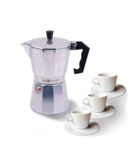 Muvip MV0600 Cafetera de Aluminio - Capacidad 3 Tazas - Mango Ergonomico - Antiadherente - Apta para Placas Electricas, Vitrocer