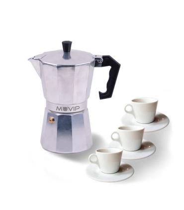 Muvip MV0600 Cafetera de Aluminio - Capacidad 3 Tazas - Mango Ergonomico - Antiadherente - Apta para Placas Electricas, Vitrocer