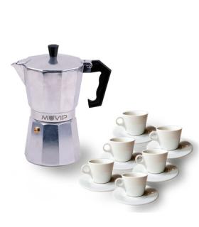 Muvip MV0601 Cafetera de Aluminio - Capacidad 6 Tazas - Mango Ergonomico - Antiadherente - Apta para Placas Electricas, Vitrocer