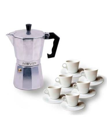Muvip MV0601 Cafetera de Aluminio - Capacidad 6 Tazas - Mango Ergonomico - Antiadherente - Apta para Placas Electricas, Vitrocer